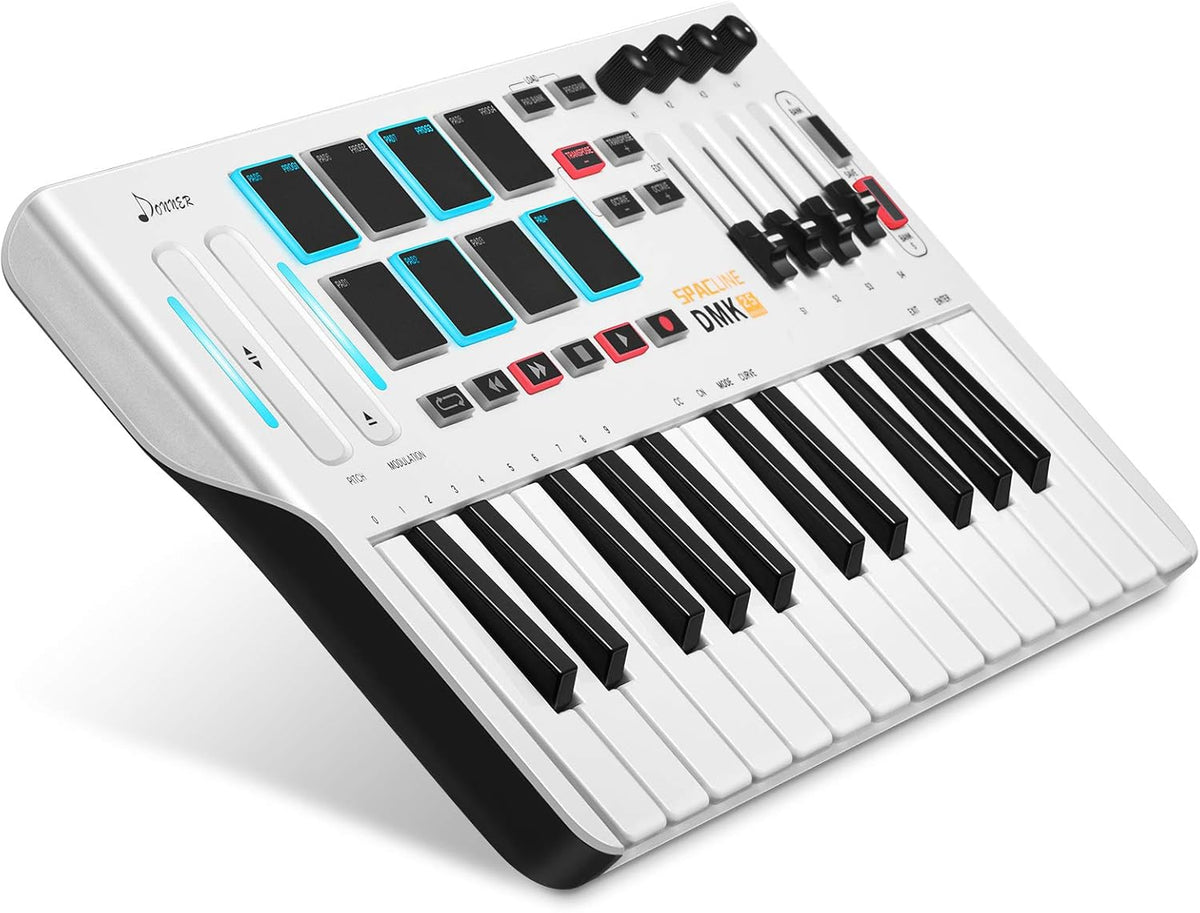 White Portable MIDI Keyboard Controller with 25 Keys T569870