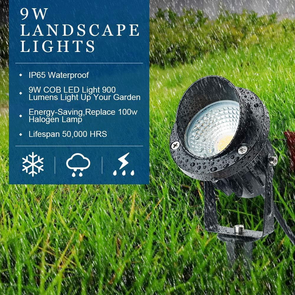 10 Pack 12v 9W LED Landscape Lights, IP65 Waterproof Warm White with Connector O36469