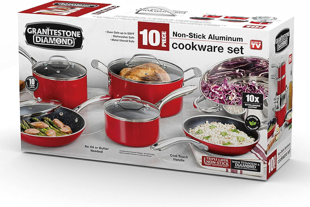 10pc Nonstick Granite Stone Cookware Set Q740