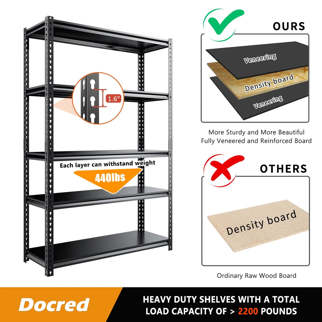 5-Tier Adjustable Metal Heavy Duty Shelving Unit 2000 lbs Capacity Black D7506