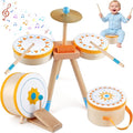 Wooden Kids Drum Kit with Cymbal, Pedal Bass Drum & 2 Drumsticks I3102