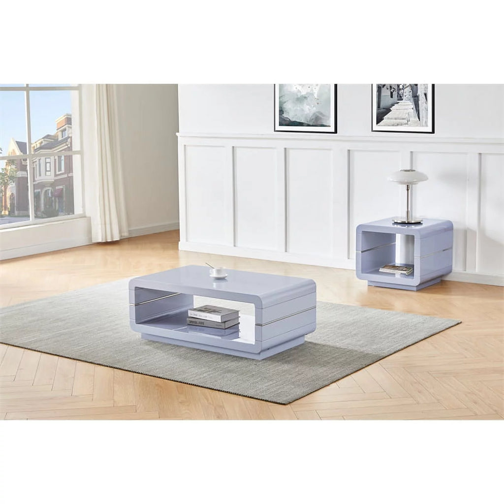 Wood End Table with Light Gray Lacquer Finish X9331