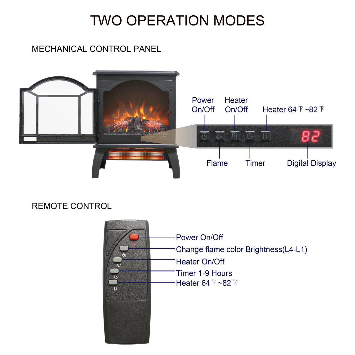 18" Electric Fireplace Stove with Remote Control I469501