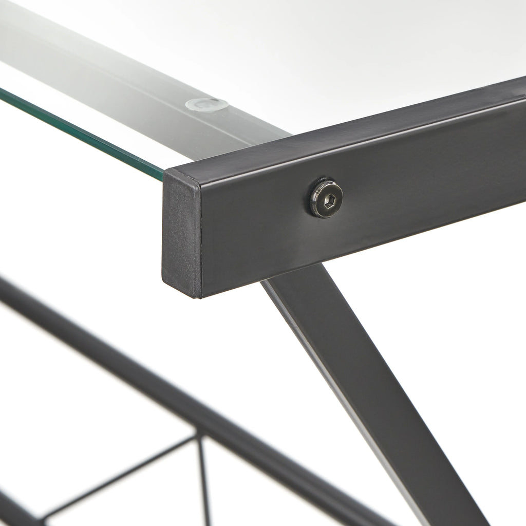 L Shape Computer Desk with Metal Frame & Clear Glass Top L52455