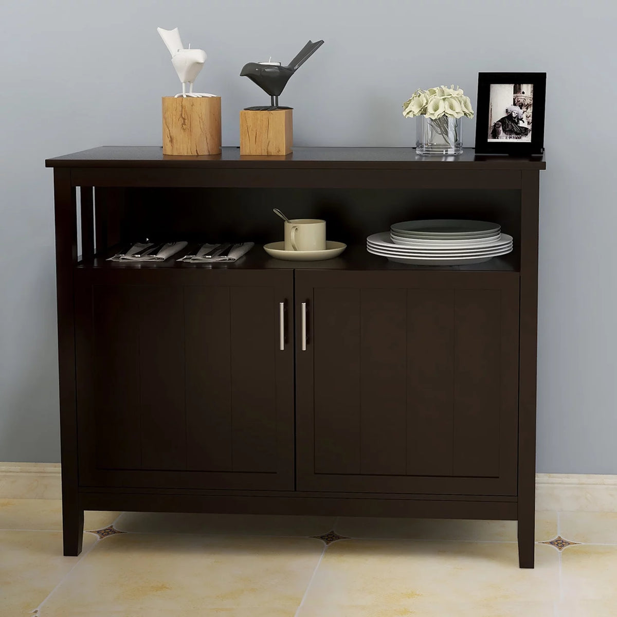 Brown Kitchen Storage Sideboard and Buffet Server Cabinet W614435