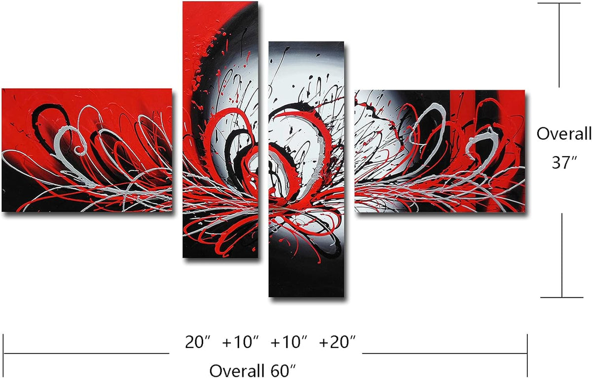 Black and Red Abstract Oil Painting on Canvas, Pack of 2 Y7797