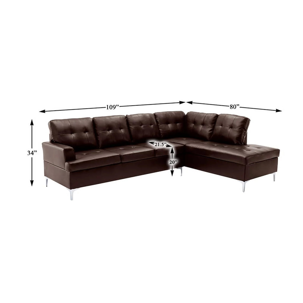 Brown Faux Leather Sectional Sofa R59545