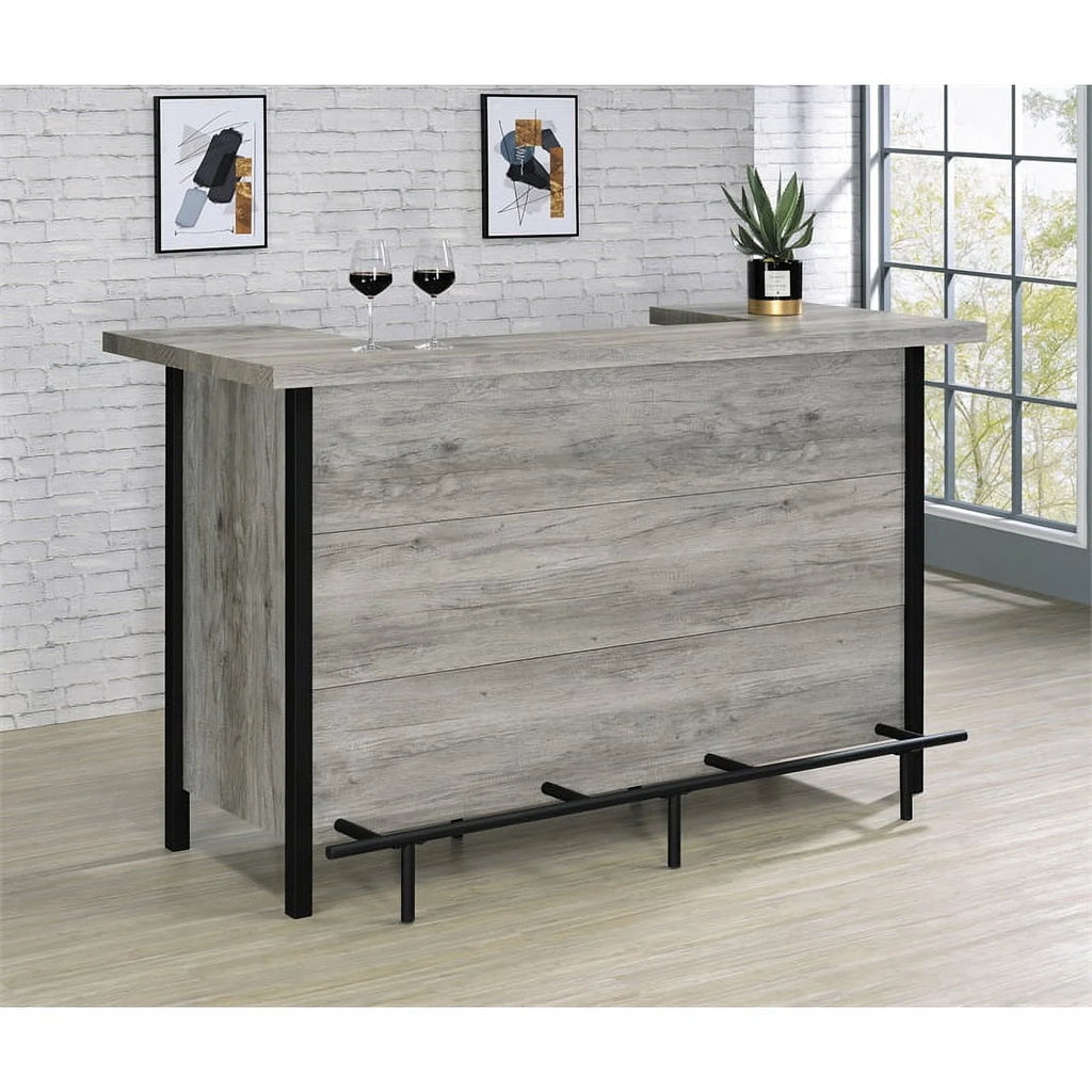 70.75"W Modern Wood Bar Unit in Gray Driftwood/Black P4657