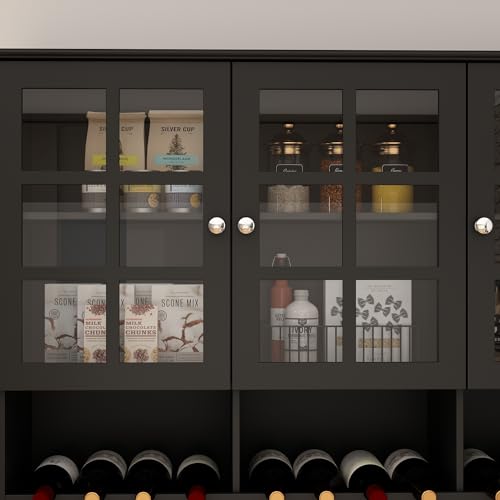 White Freestanding Wood Kitchen Pantry with Glass Doors, Drawers and Adjustable Shelves S874531
