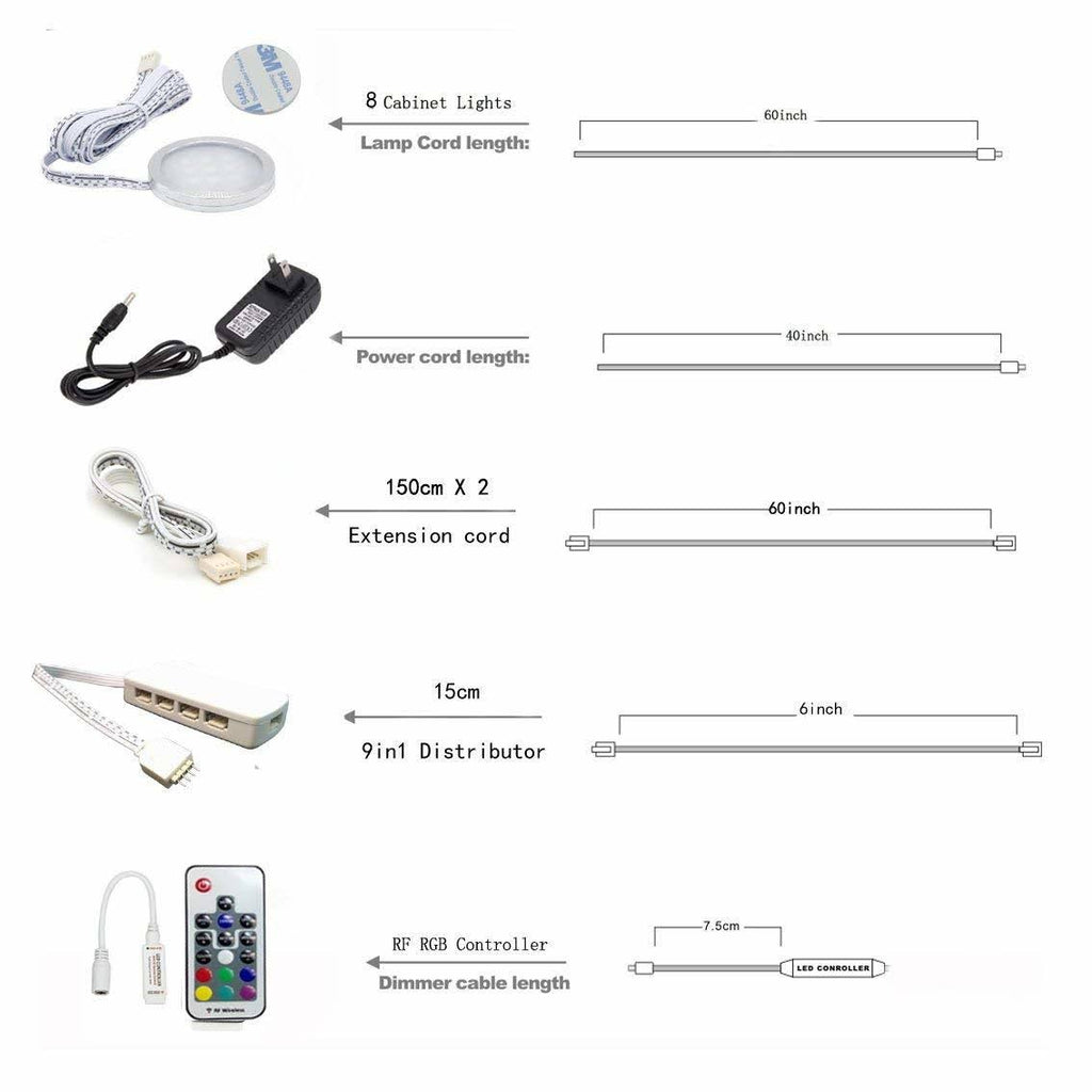 RGB LED Under Cabinet Lights Kit 8 Packs Aluminum Slim I642972