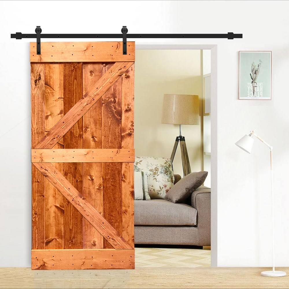 Red Walnut Stained Pine Wood Interior Sliding Barn Door with Hardware Kit B8856