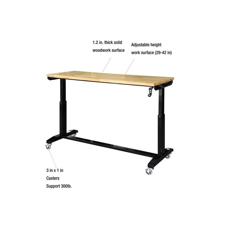 Adjustable Height Solid Wood Top Workbench Table in Black L228680