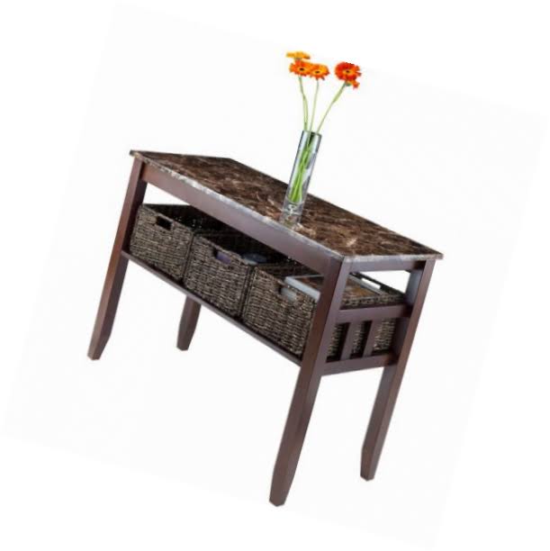 Faux Marble Console Table with 3 Baskets H316599