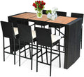 7 PCS Outdoor Dining Set with Acacia Wood Bar Table Top and Removable Cushion X60537