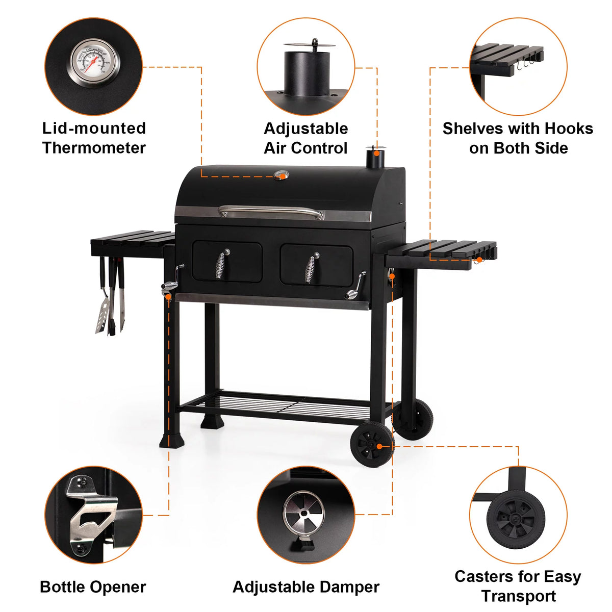 34-inch Portable Charcoal BBQ Grill W505