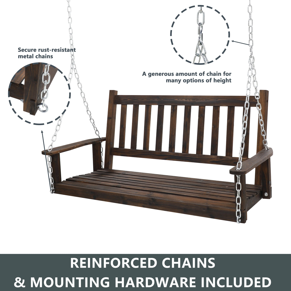 Wooden Porch Swing 4ft with Chains 2-person Swing Bench R643