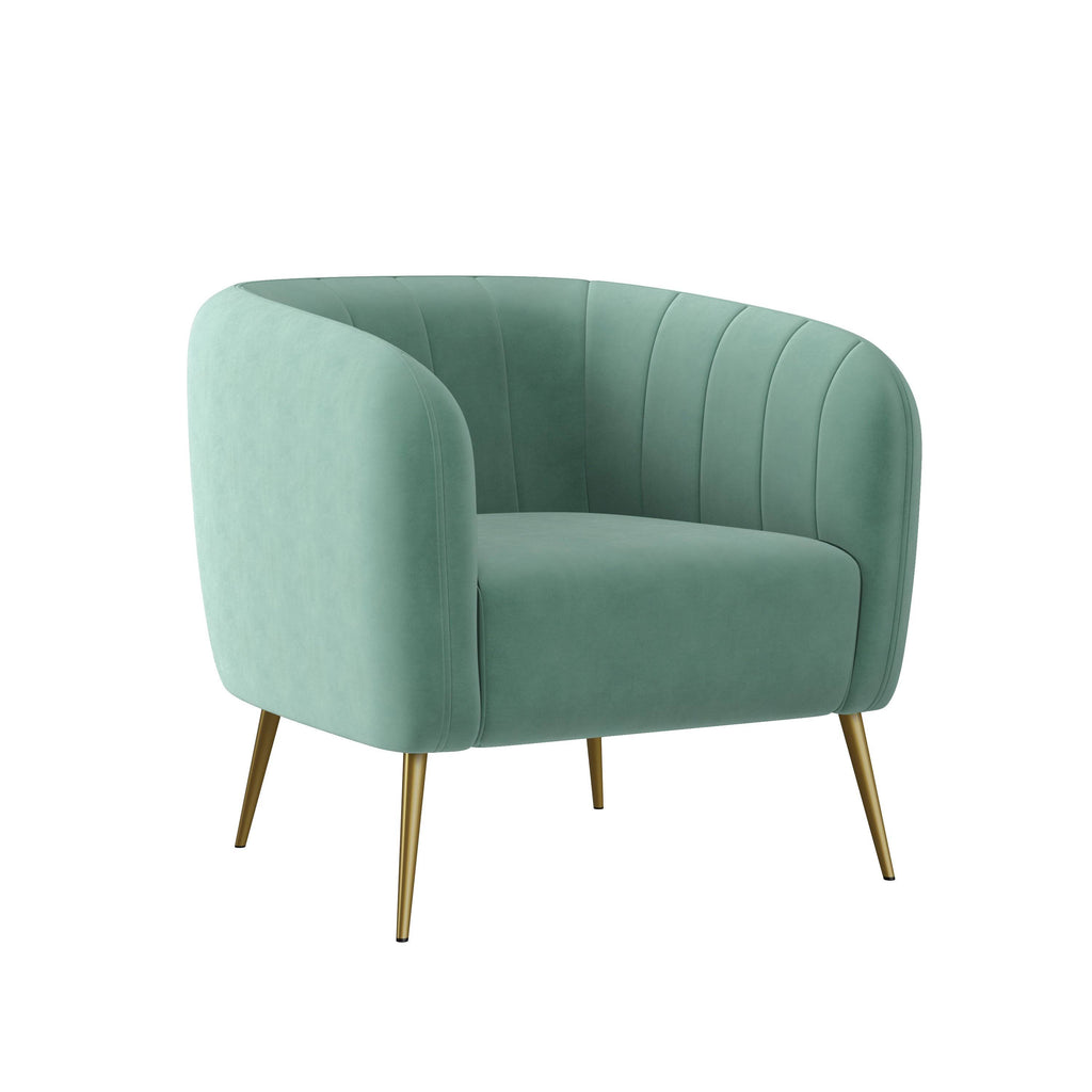 Turquoise Blue Velvet Channel-Tufted Barrel Chair L926
