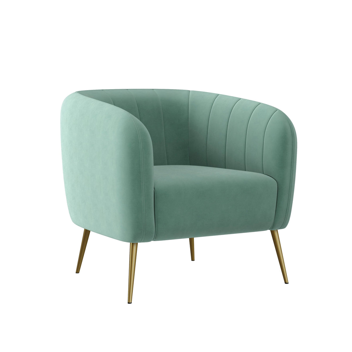 Turquoise Blue Velvet Channel-Tufted Barrel Chair L926