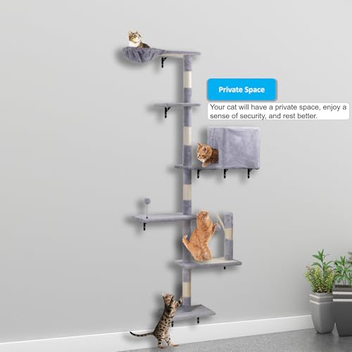 Wall Mounted Cat Climber Set with Scratching Post, Platforms, Dangling Balls, Condo P768673