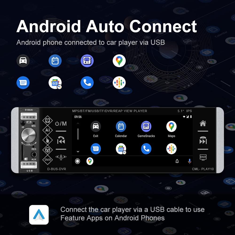 Single Din Bluetooth Car Stereo with 5.1'' HD Touch Screen E2308