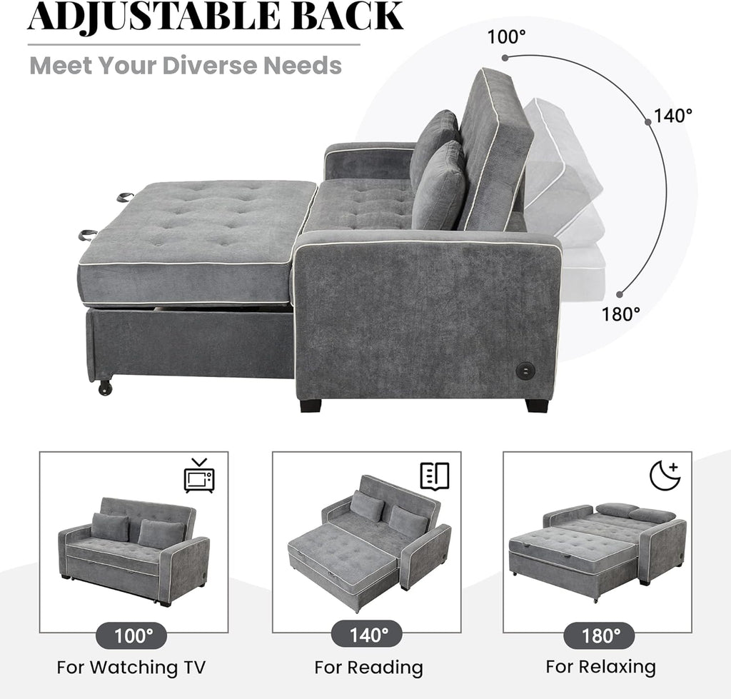 Linen Upholstered Convertible Sofa Bed with USB Charging Port K668