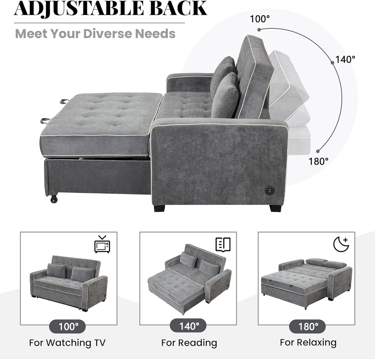 Linen Upholstered Convertible Sofa Bed with USB Charging Port K668