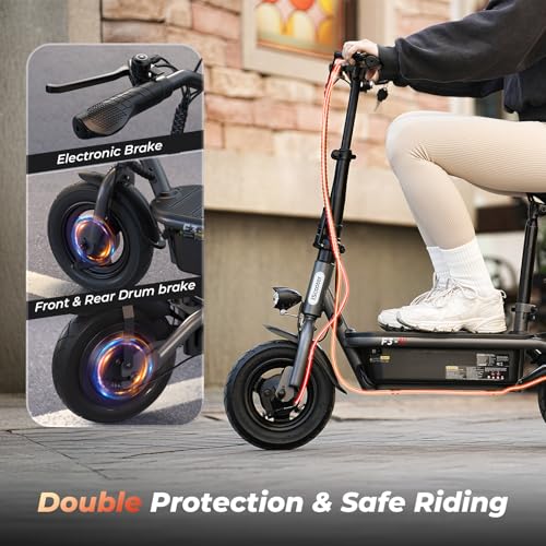 Electric Scooter with Seat, 37 Miles Long Range, 28 MPH Top Speed, 14" Pneumatic Tire A588