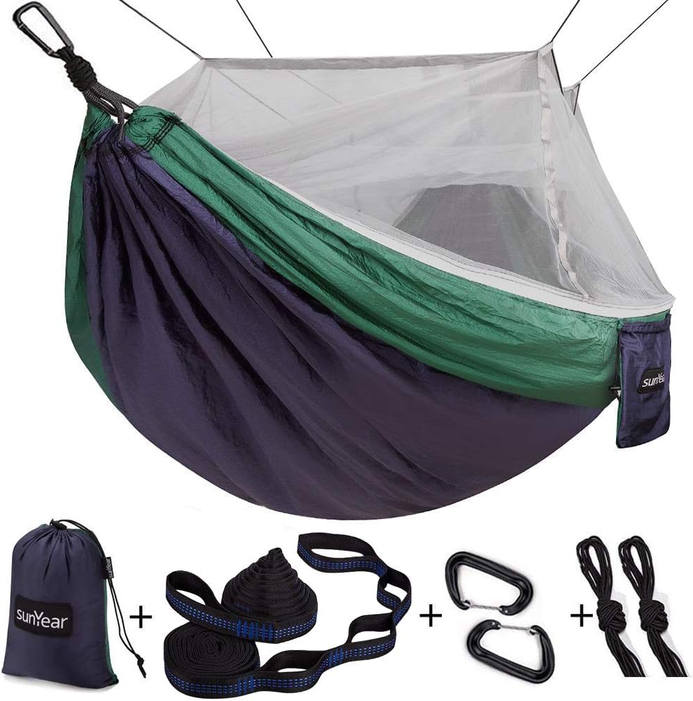 Portable Double Hammock with Net, 2 Person Hammock Tent with Straps L79273