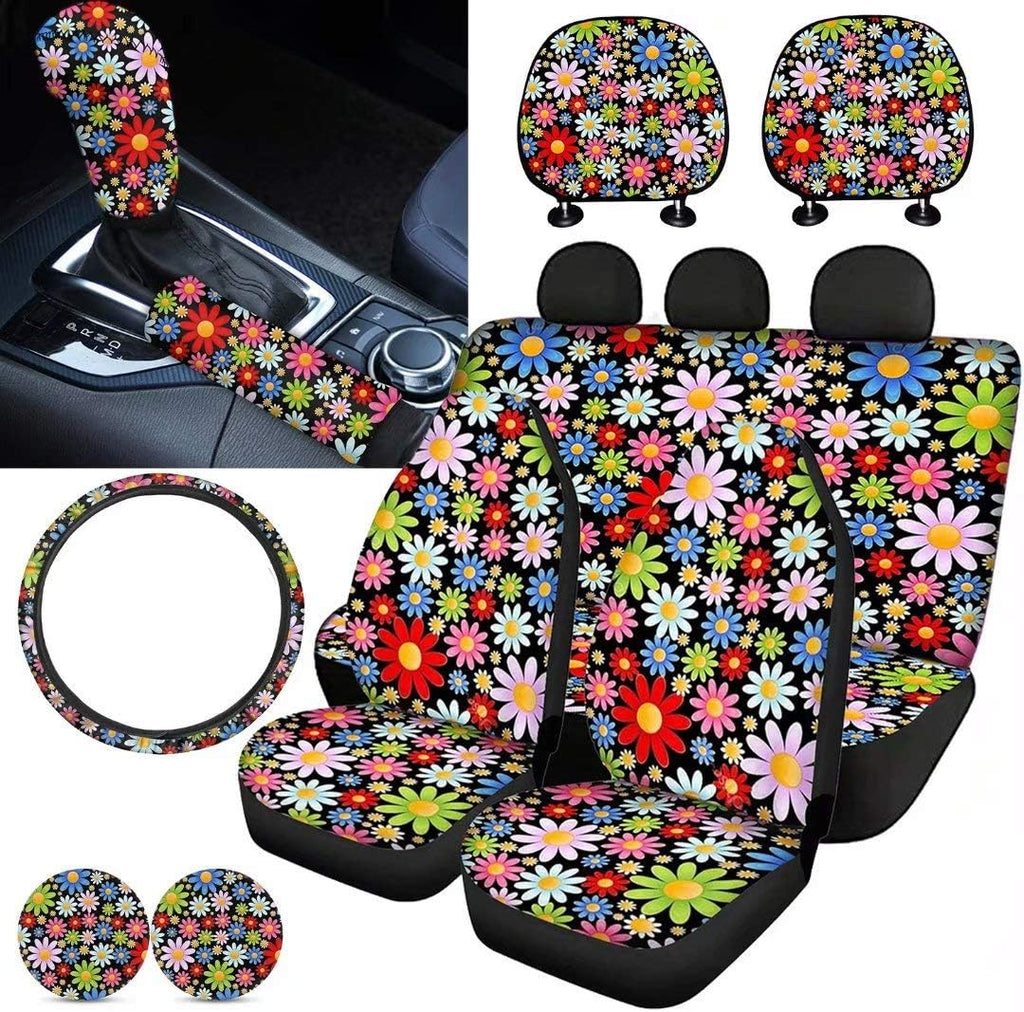 Purple Sugar Skull Car Seat Cover Set 11 PCS Q575