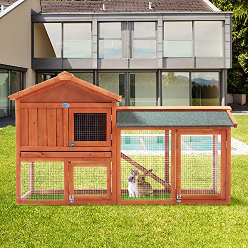 Orange Wooden Rabbit Hutch with Removable Tray & Ramp T58928