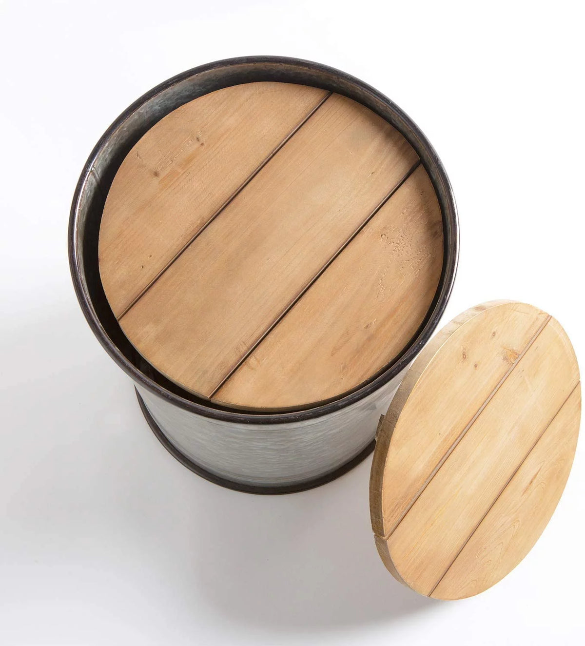 2 Piece Storage Side Table with Round Wood Lid L341074