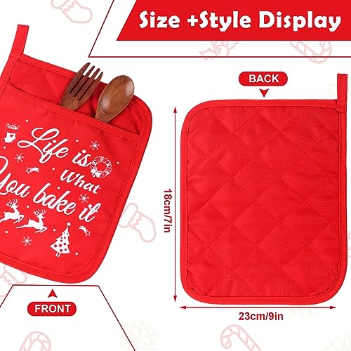 12 Pcs Red Green Pot Holders with Pockets Oven Mitts D3945