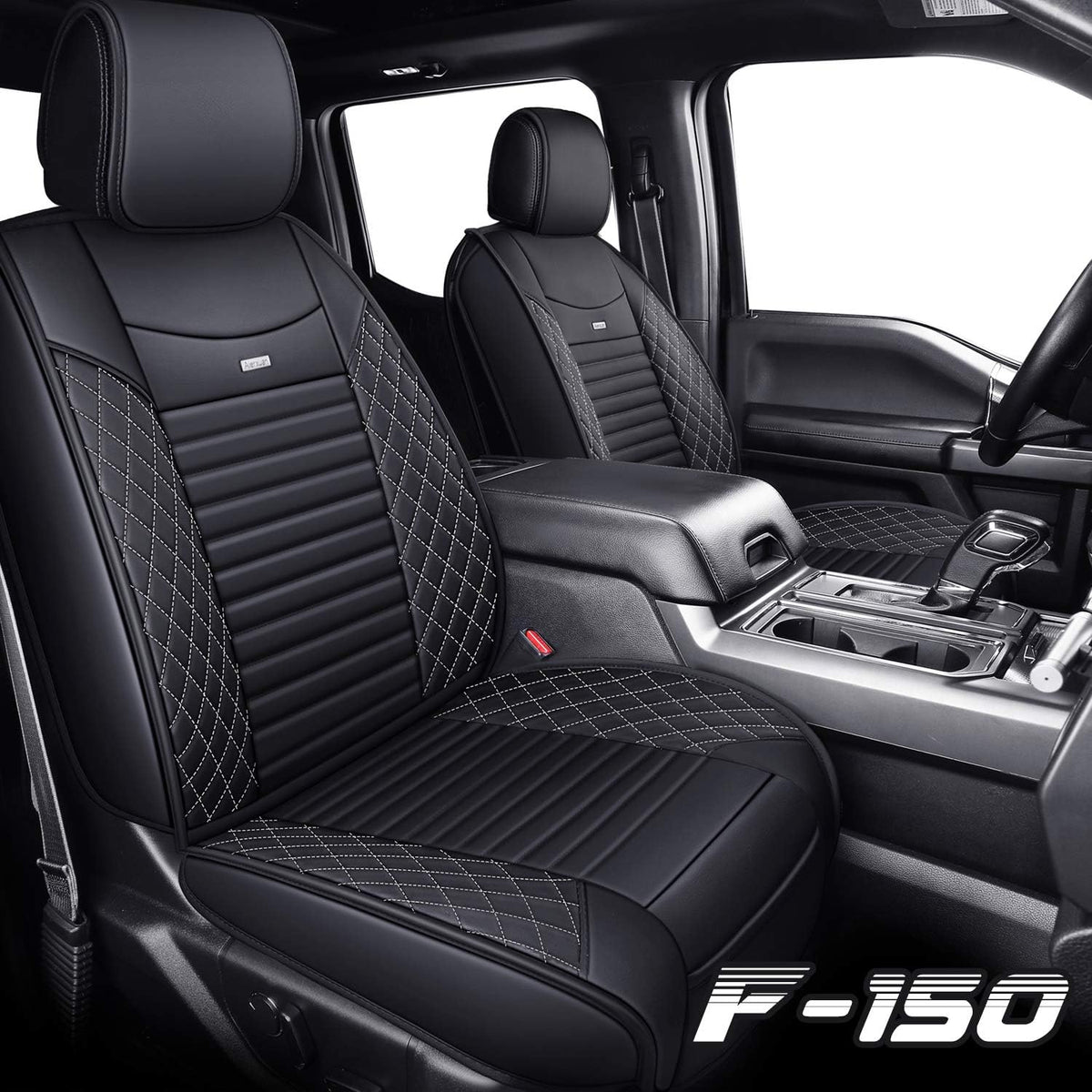 Waterproof Leather Truck Seat Covers Full Set Black-Red P492818
