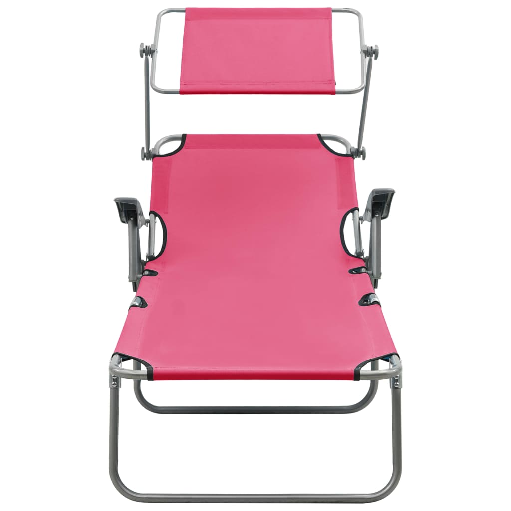 Pink Steel Sun Lounger with Canopy L313
