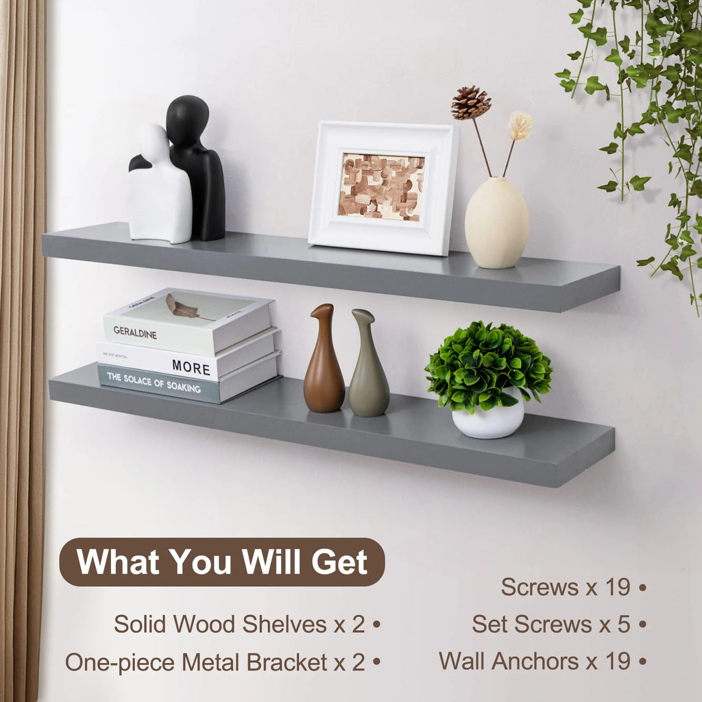 36 Inch Solid Wood Wall Shelves Set of 2 D7178