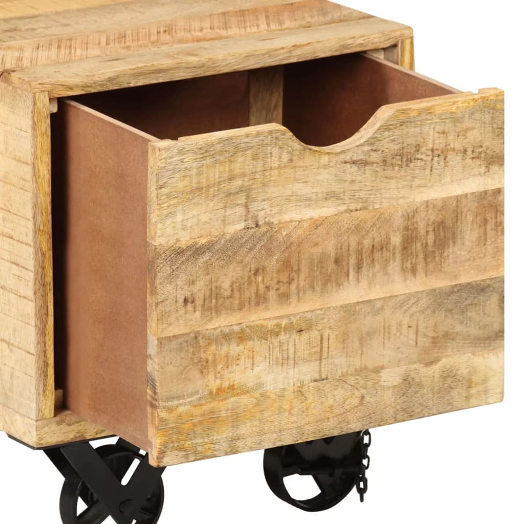 Solid Mango Wood Side Table with Drawer Wheels Z484510