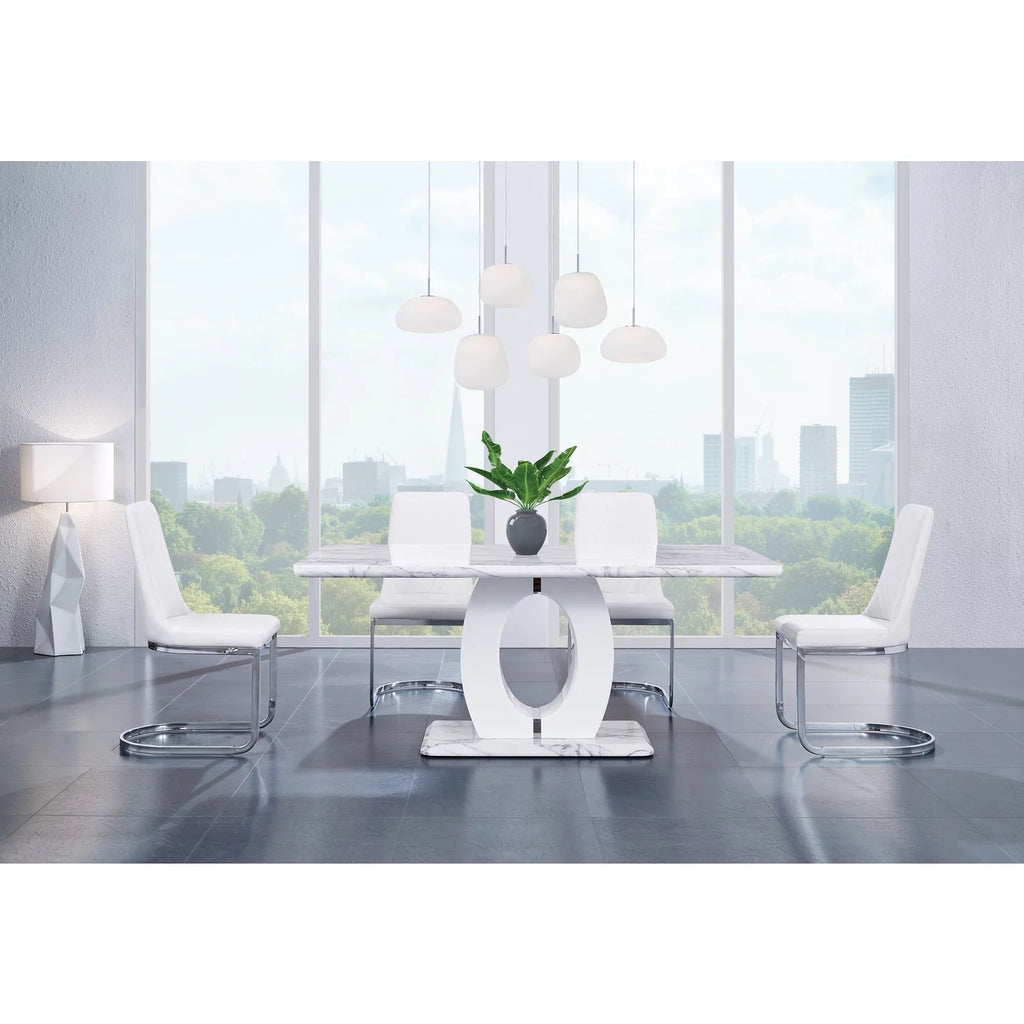 White Faux Marble Pedestal Base Dining Table Y686