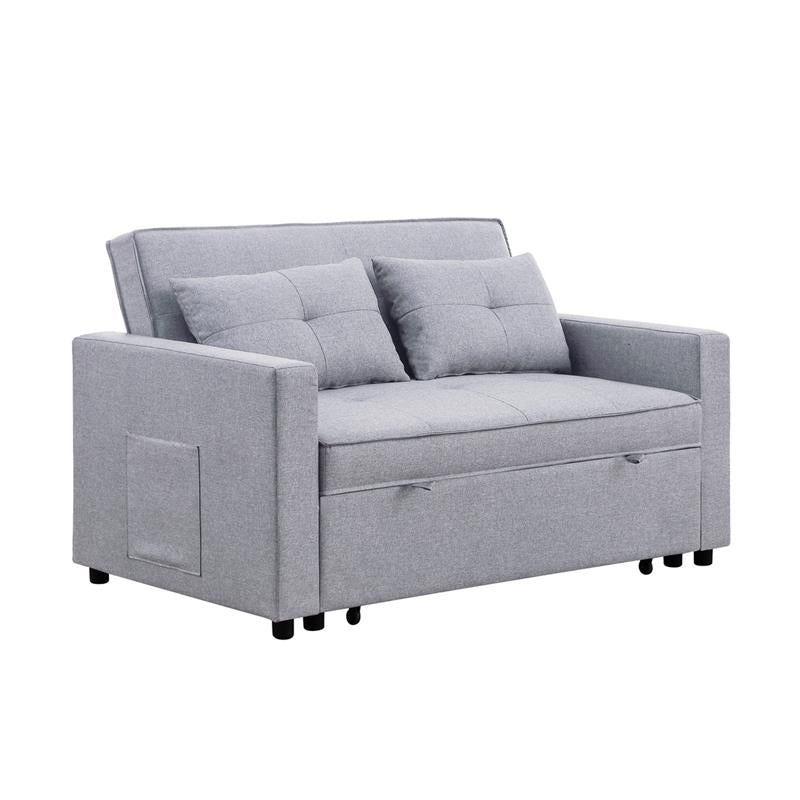 Light Gray Linen Fabric 3-in-1 Convertible Sleeper Loveseat H513959