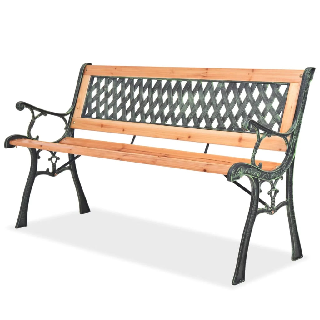 Outdoor Garden Bench with Backrest Wood Seat Wrought Iron Frame O5053