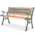 Outdoor Garden Bench with Backrest Wood Seat Wrought Iron Frame O5053