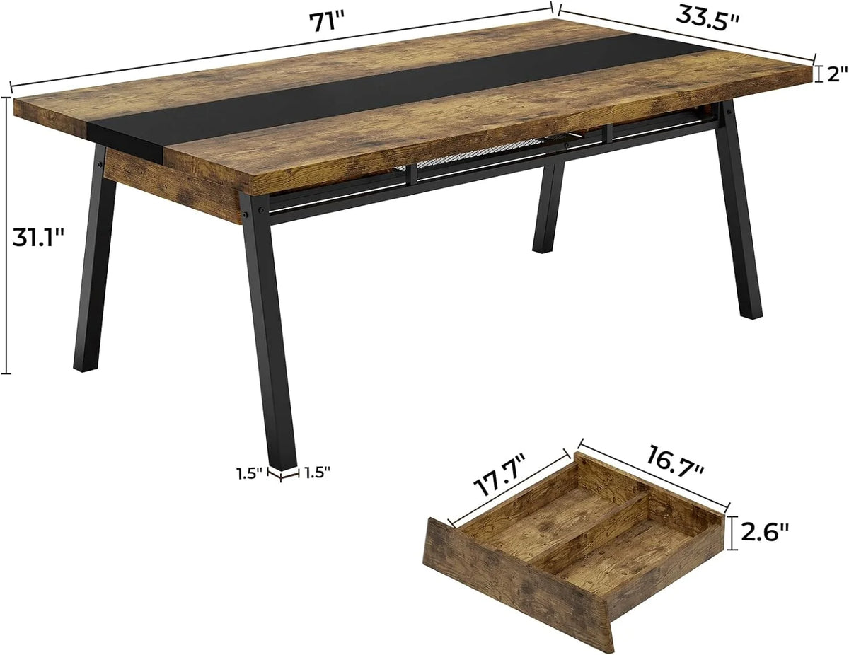 Brown 71-inch Rectangular Metal Frame Dining Table G780355