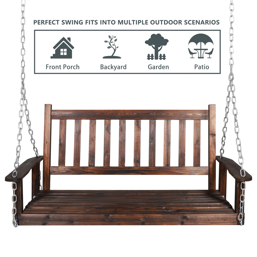 Wooden Porch Swing 4ft with Chains 2-person Swing Bench R643