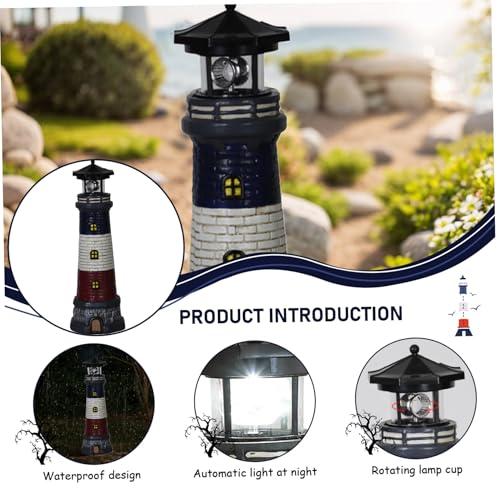 15" Tall Waterproof Resin Lighthouse Lamp with 360° Rotating LED W94835