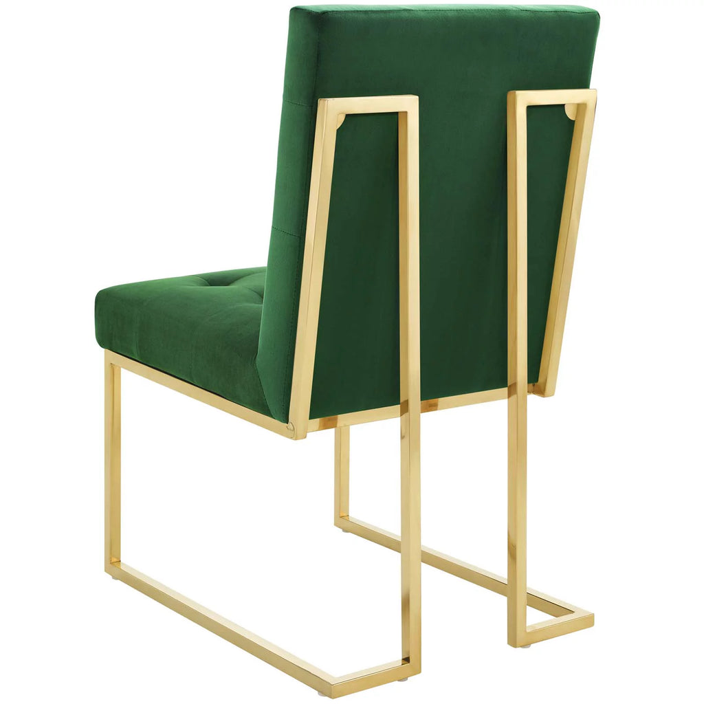 Velvet Fabric Metal Steel Gold Green Side Chair Y4087