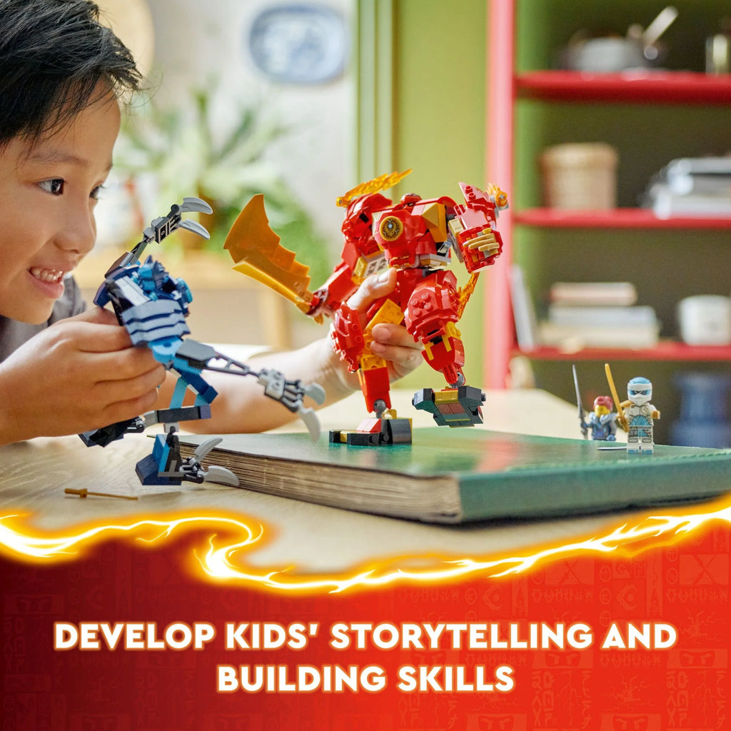 LEGO NINJAGO Kai’s Elemental Fire Mech Action Figure, Mini Ninja Toy with Red Ninja Figure plus Kai and Zane Minifigures, Adventure Set for Boys and Girls Ages 7 and Up G284053