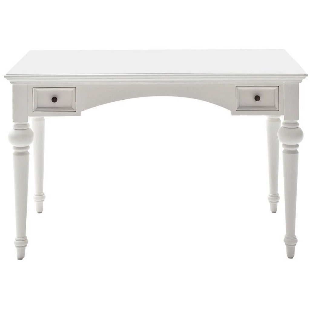 Modern Solid Wood Writing Desk with Drawers in Pure White M333888