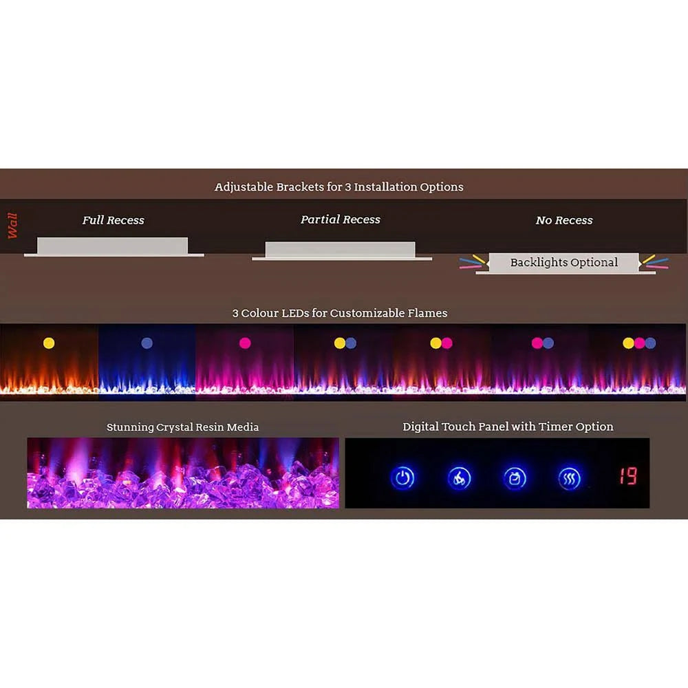 Black Wall-Mount Electric Fireplace E202
