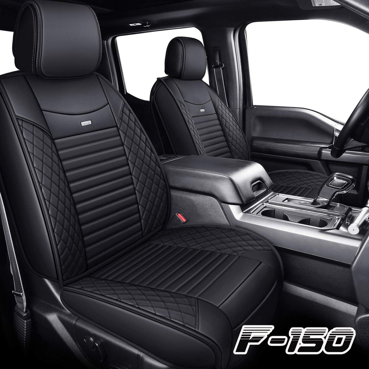 Waterproof Leather Truck Seat Covers Full Set Black-Red P492818