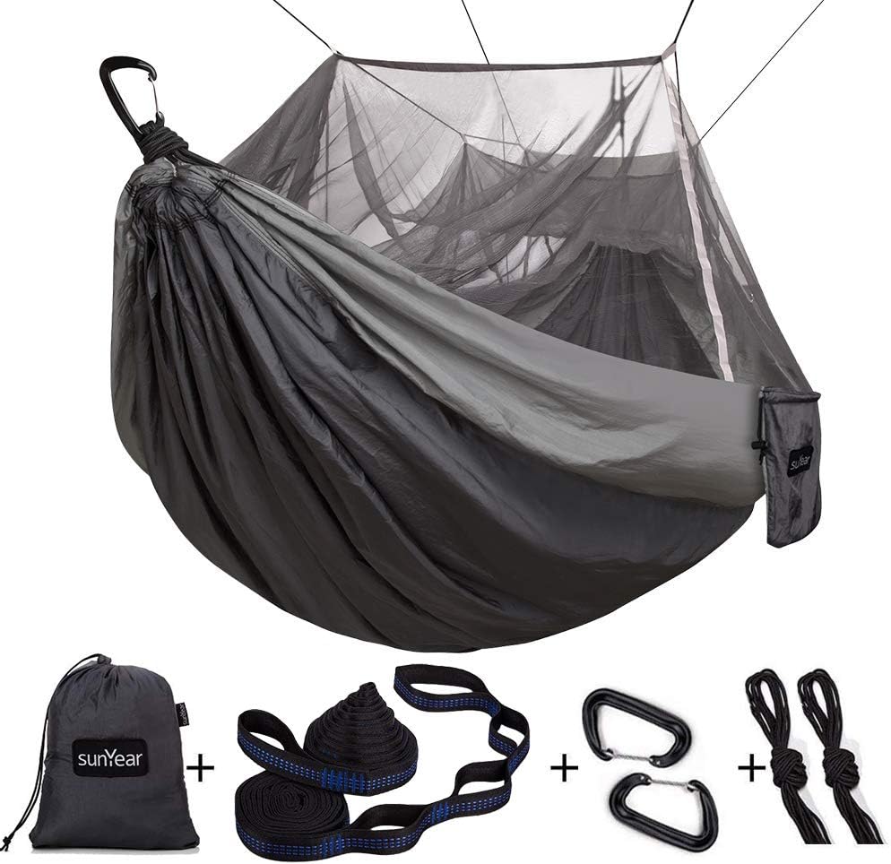 Portable Double Hammock with Net, 2 Person Hammock Tent with Straps L79273