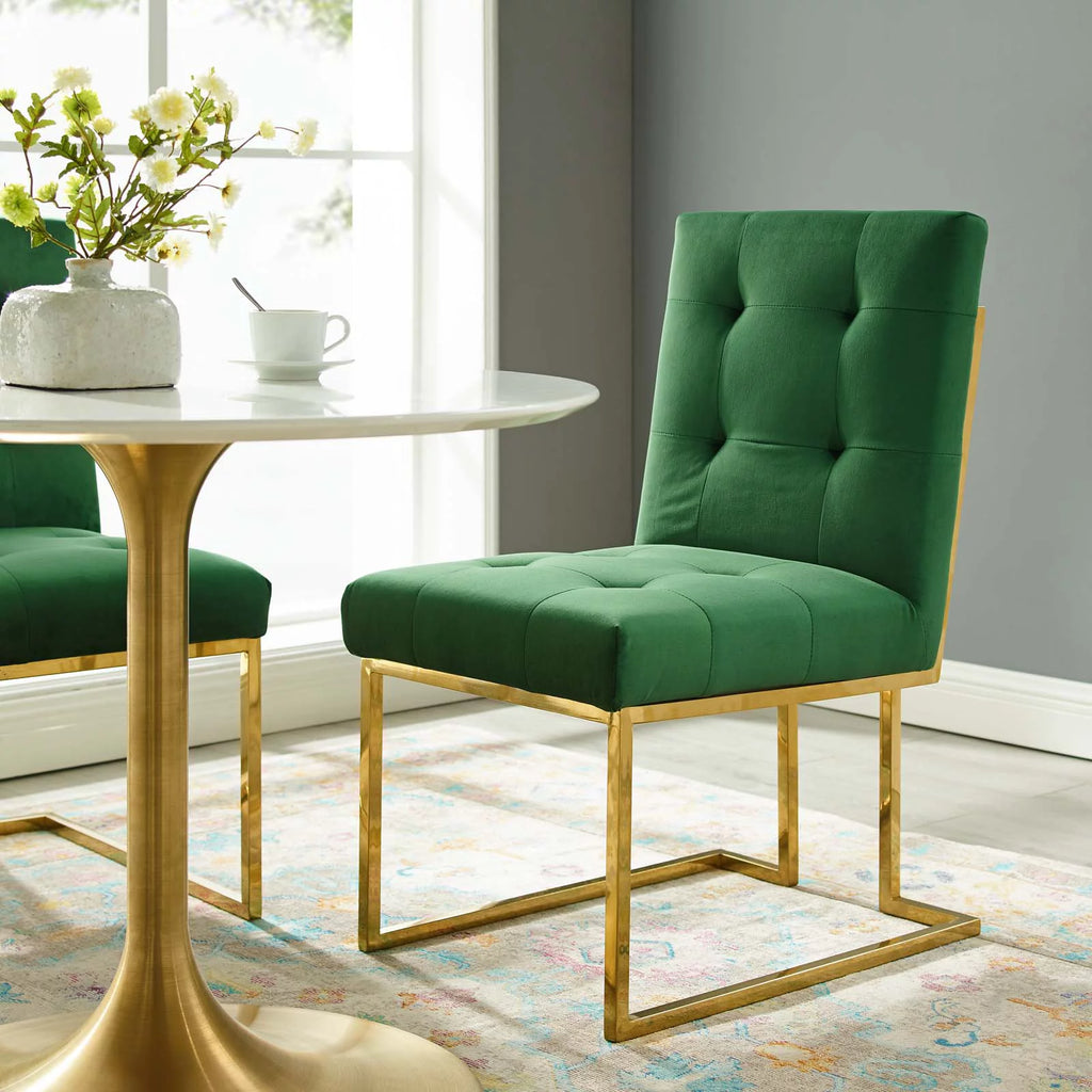 Velvet Fabric Metal Steel Gold Green Side Chair Y4087
